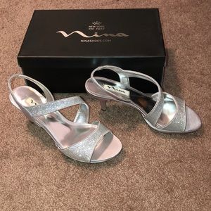 Silver sparkly heels